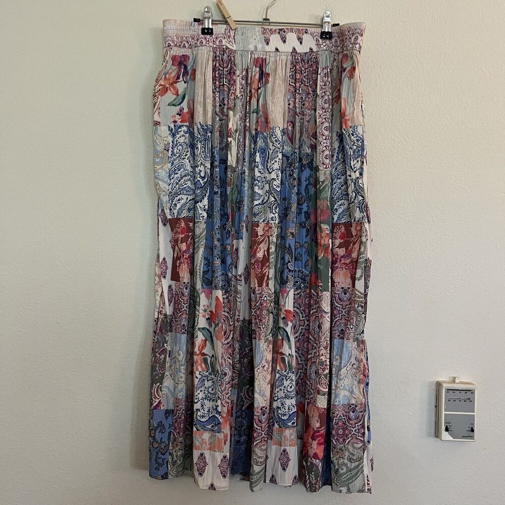 Chico's Floral Paisley Pull On Pockets Unlined Patchwork Maxi Skirt SZ 3 XL